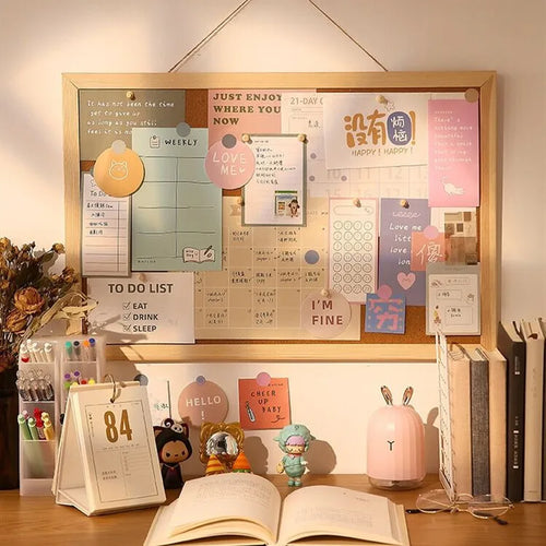 MINKYS Kawaii Soft Wooden Letter Message Board Decorative Postcard Photo Wall Cork Board Memo Paper Background Board Stationery