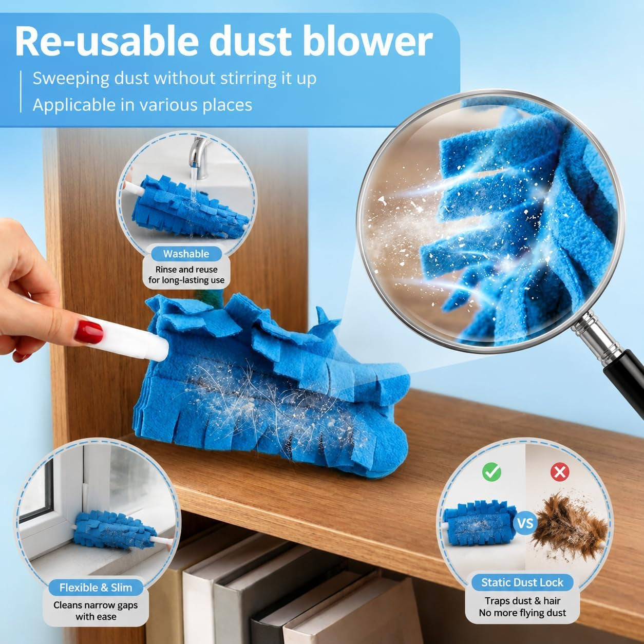 Dustgrip 360 – Reusable Electrostatic Duster Set (5-Piece)