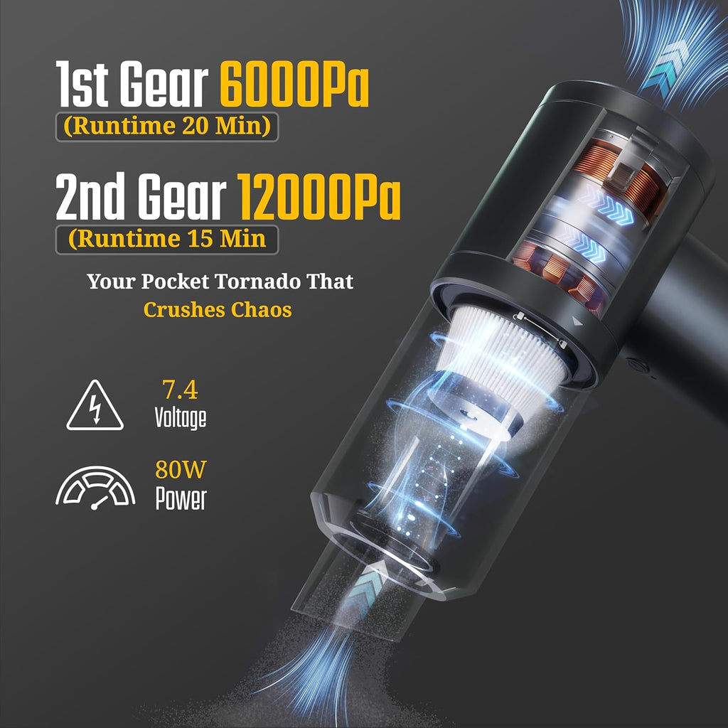 Pro – 12000Pa Cordless Car Vacuum with Blower & Inflator